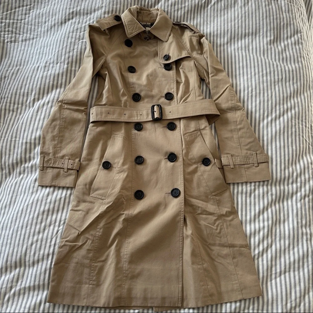 Burberry cotton gabardine long trench coat US 0 - Picture 3 of 15